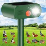 Repellente solare per animali da esterno, dissuasore per gatti a ultrasuoni per giardino con sensore di movimento PIR, 4 modalità, dissuasore per uccelli a ultrasuoni, dissuasore per cani da giardino con luce LED lampeggiante