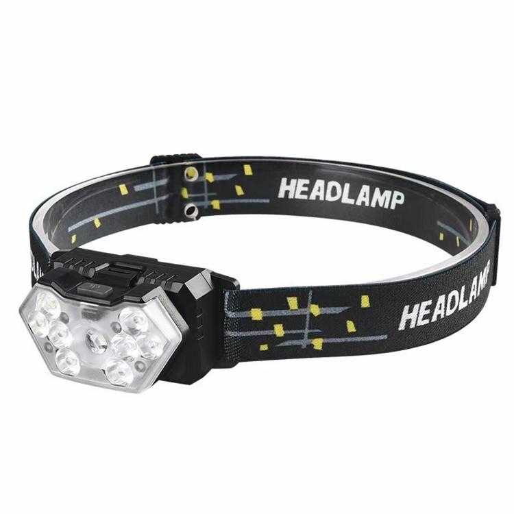Lampada frontale intelligente GY26 con 9 LED e sensore di movimento, luce rossa COB impermeabile per esterni, ideale per la pesca notturna., Rechargeable, Battery