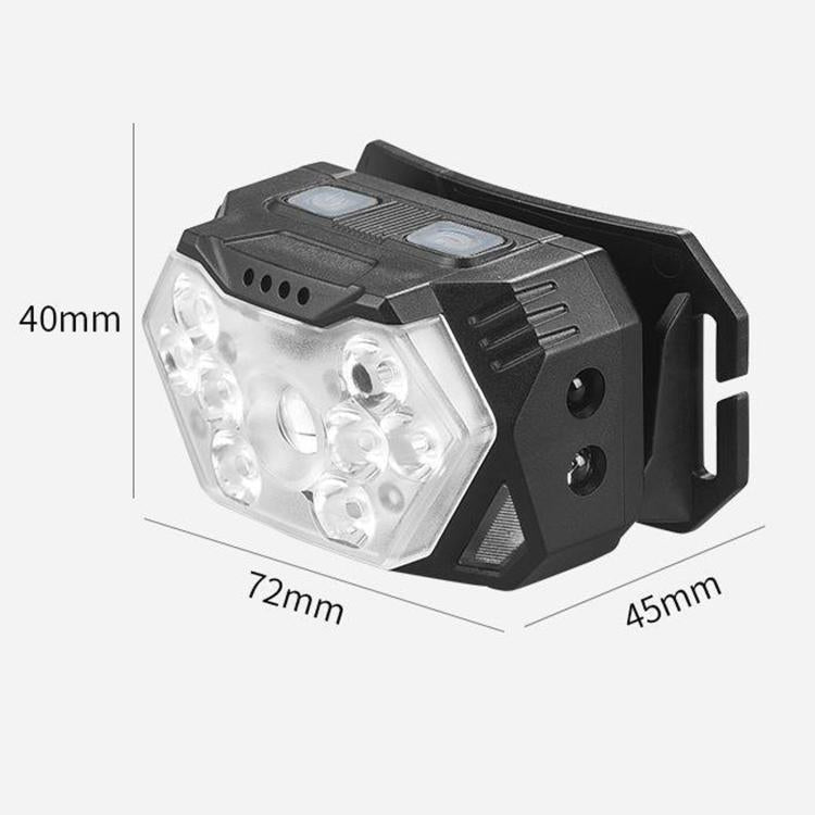 Lampada frontale intelligente GY26 con 9 LED e sensore di movimento, luce rossa COB impermeabile per esterni, ideale per la pesca notturna., Rechargeable, Battery