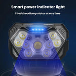 Lampada frontale intelligente GY26 con 9 LED e sensore di movimento, luce rossa COB impermeabile per esterni, ideale per la pesca notturna., Rechargeable, Battery