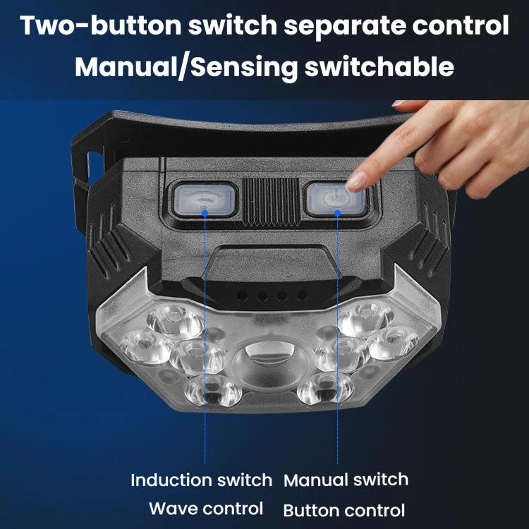 Lampada frontale intelligente GY26 con 9 LED e sensore di movimento, luce rossa COB impermeabile per esterni, ideale per la pesca notturna., Rechargeable, Battery