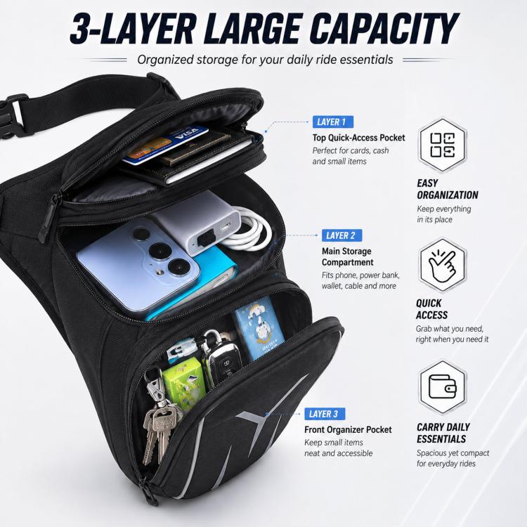 Borsa a tracolla impermeabile da uomo, borsa sportiva da esterno di grande capacità, borsa da gamba per motociclismo.
