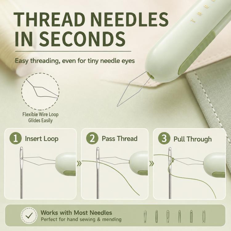 Taglia-cuciture e infila-ago 2 in 1, strumento retrattile per rimuovere i punti dal cucito a mano, infila-cuciture e taglia-cuciture a doppia testa