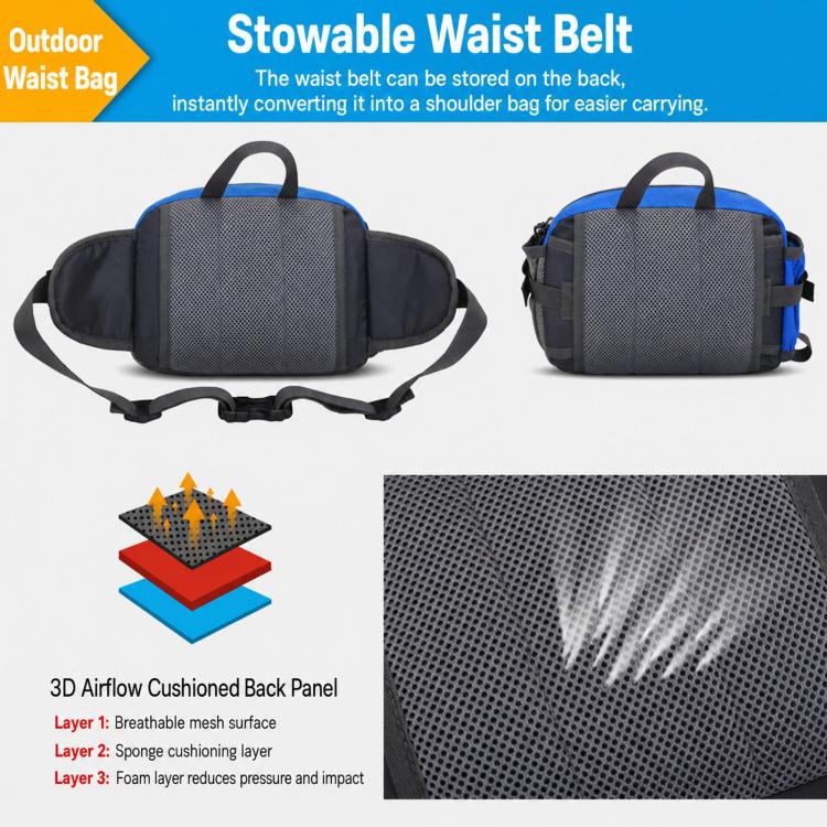 Marsupio sportivo multifunzionale impermeabile di grande capacità per attività all'aperto e trekking, borsa a tracolla impermeabile.