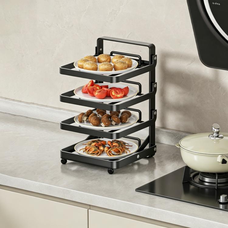 Scaffale da cucina a più livelli per la preparazione degli alimenti, pieghevole, per riporre gli alimenti, Black 4-layer Desktop, Black 5-layer Desktop, White 4-layer Desktop, White 5-layer Desktop, Black 4-layer Wall-mounted, Black 5-layer Wall-mounte...