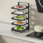 Scaffale da cucina a più livelli per la preparazione degli alimenti, pieghevole, per riporre gli alimenti, Black 4-layer Desktop, Black 5-layer Desktop, White 4-layer Desktop, White 5-layer Desktop, Black 4-layer Wall-mounted, Black 5-layer Wall-mounte...