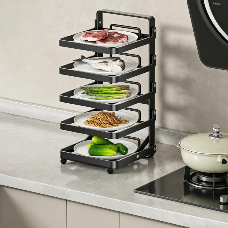 Scaffale da cucina a più livelli per la preparazione degli alimenti, pieghevole, per riporre gli alimenti, Black 4-layer Desktop, Black 5-layer Desktop, White 4-layer Desktop, White 5-layer Desktop, Black 4-layer Wall-mounted, Black 5-layer Wall-mounte...