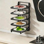 Scaffale da cucina a più livelli per la preparazione degli alimenti, pieghevole, per riporre gli alimenti, Black 4-layer Desktop, Black 5-layer Desktop, White 4-layer Desktop, White 5-layer Desktop, Black 4-layer Wall-mounted, Black 5-layer Wall-mounte...