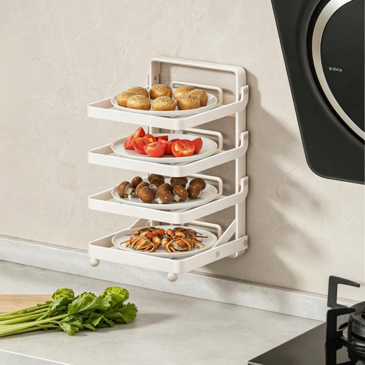 Scaffale da cucina a più livelli per la preparazione degli alimenti, pieghevole, per riporre gli alimenti, Black 4-layer Desktop, Black 5-layer Desktop, White 4-layer Desktop, White 5-layer Desktop, Black 4-layer Wall-mounted, Black 5-layer Wall-mounte...
