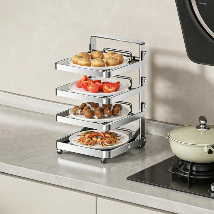 Scaffale da cucina a più livelli per la preparazione degli alimenti, pieghevole, per riporre gli alimenti, Black 4-layer Desktop, Black 5-layer Desktop, White 4-layer Desktop, White 5-layer Desktop, Black 4-layer Wall-mounted, Black 5-layer Wall-mounte...