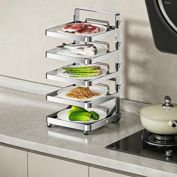 Scaffale da cucina a più livelli per la preparazione degli alimenti, pieghevole, per riporre gli alimenti, Black 4-layer Desktop, Black 5-layer Desktop, White 4-layer Desktop, White 5-layer Desktop, Black 4-layer Wall-mounted, Black 5-layer Wall-mounte...