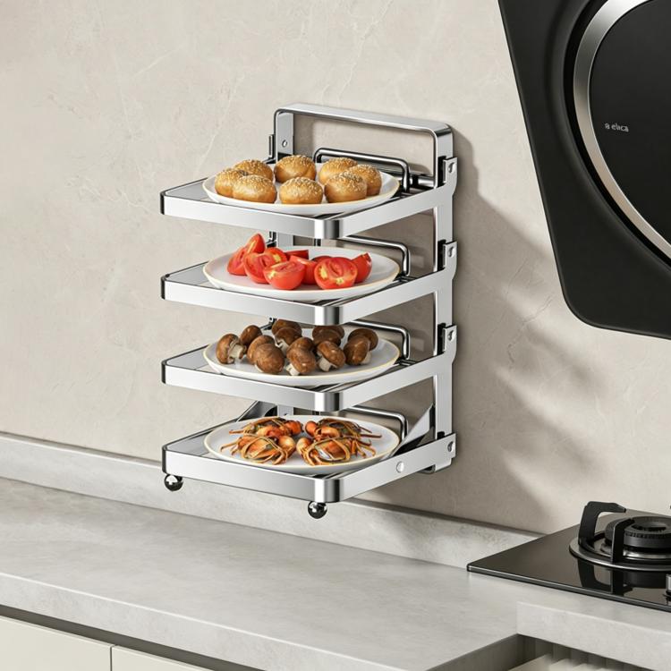 Scaffale da cucina a più livelli per la preparazione degli alimenti, pieghevole, per riporre gli alimenti, Black 4-layer Desktop, Black 5-layer Desktop, White 4-layer Desktop, White 5-layer Desktop, Black 4-layer Wall-mounted, Black 5-layer Wall-mounte...