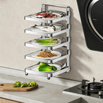 Scaffale da cucina a più livelli per la preparazione degli alimenti, pieghevole, per riporre gli alimenti, Black 4-layer Desktop, Black 5-layer Desktop, White 4-layer Desktop, White 5-layer Desktop, Black 4-layer Wall-mounted, Black 5-layer Wall-mounte...