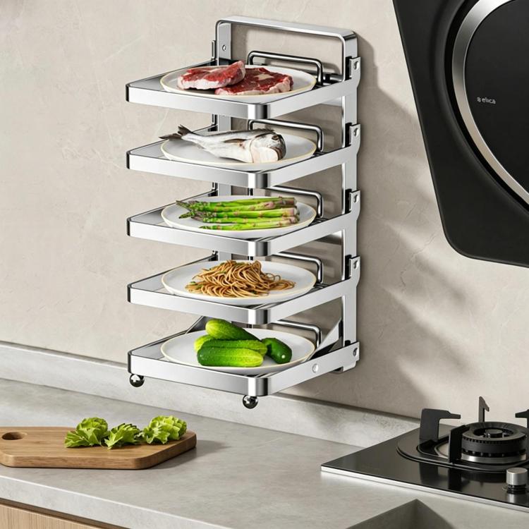 Scaffale da cucina a più livelli per la preparazione degli alimenti, pieghevole, per riporre gli alimenti, Black 4-layer Desktop, Black 5-layer Desktop, White 4-layer Desktop, White 5-layer Desktop, Black 4-layer Wall-mounted, Black 5-layer Wall-mounte...