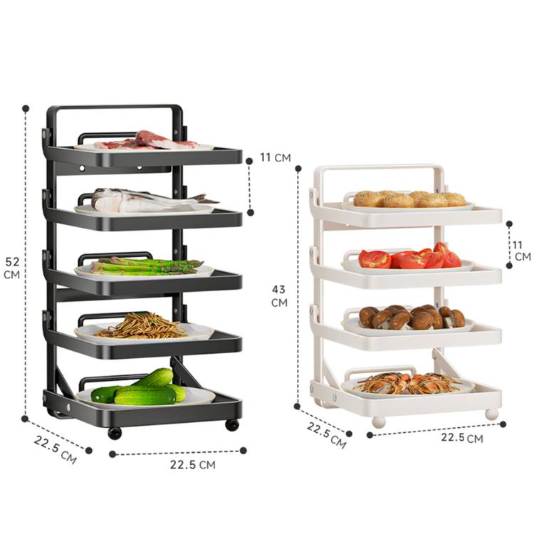 Scaffale da cucina a più livelli per la preparazione degli alimenti, pieghevole, per riporre gli alimenti, Black 4-layer Desktop, Black 5-layer Desktop, White 4-layer Desktop, White 5-layer Desktop, Black 4-layer Wall-mounted, Black 5-layer Wall-mounte...