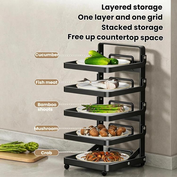 Scaffale da cucina a più livelli per la preparazione degli alimenti, pieghevole, per riporre gli alimenti, Black 4-layer Desktop, Black 5-layer Desktop, White 4-layer Desktop, White 5-layer Desktop, Black 4-layer Wall-mounted, Black 5-layer Wall-mounte...