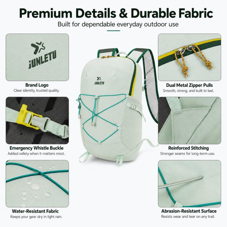 Zaino sportivo impermeabile JUNLETU per attività all'aperto, ultraleggero e traspirante, ideale per trail e ciclismo.