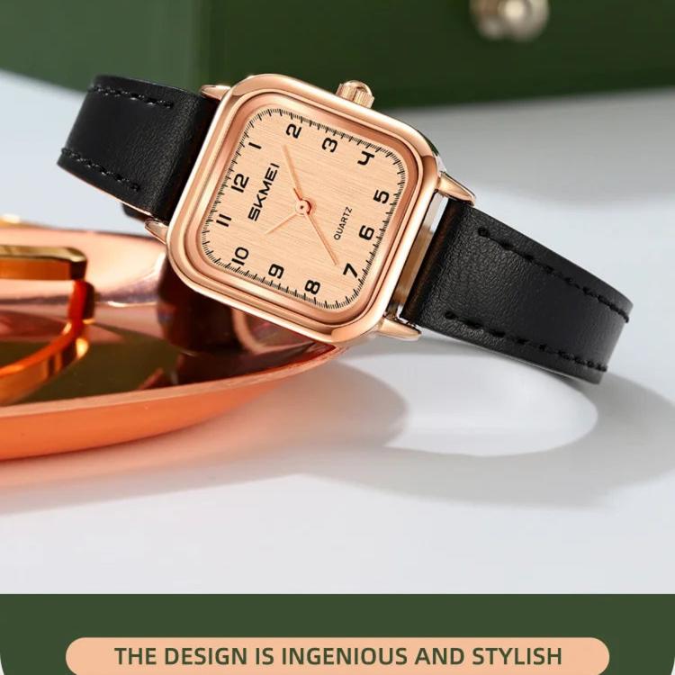 Orologio da donna al quarzo quadrato SKMEI 2579 con cinturino in pelle.