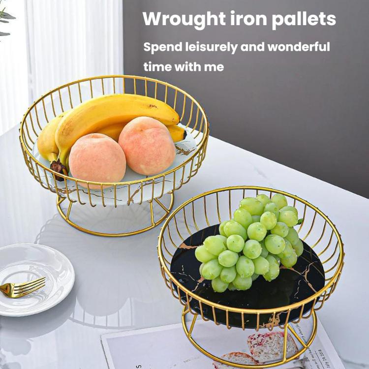 Piatto rotondo in ferro per frutta e caramelle, vassoio da scrivania per snack e pasticcini, Small White Gold, Small Black Gold, Large White Gold, Large Black Gold
