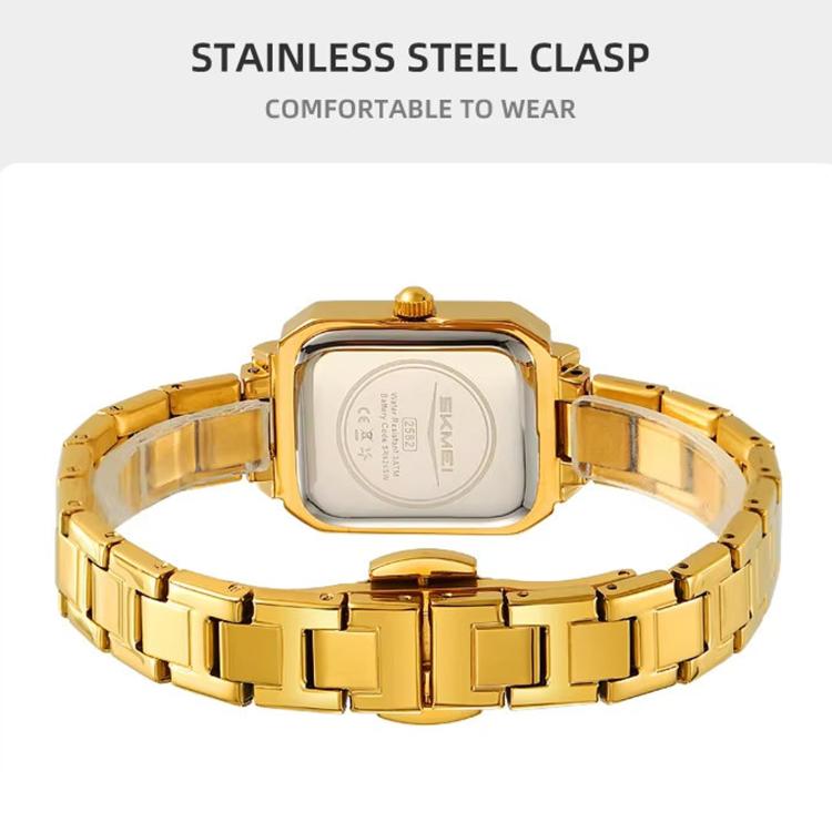 Orologio da donna SKMEI 2582 elegante, quadrato, con cinturino in acciaio inossidabile, impermeabile fino a 30 metri, al quarzo.