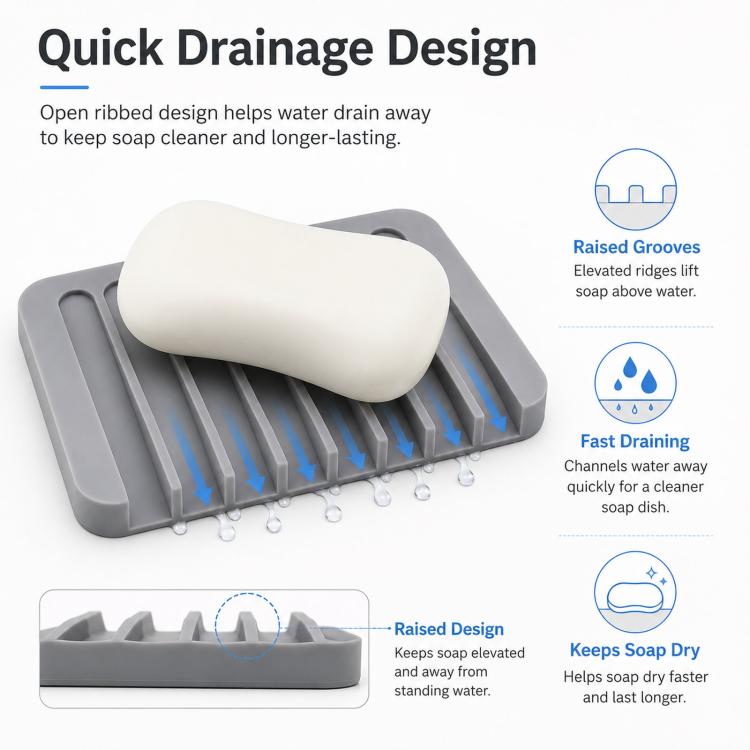 Portasapone in silicone autodrenante, flessibile e infrangibile, ideale per bagno, doccia, vasca da bagno e lavello della cucina.