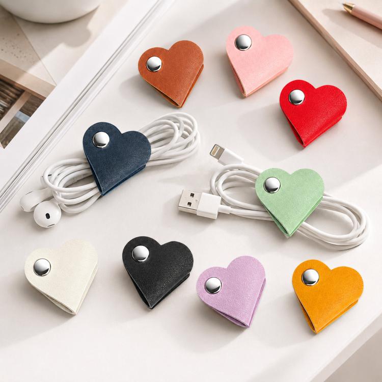 Confezione da 9 organizer per cavi in pelle a forma di cuore, simpatici cinturini in pelle PU per cavi di ricarica e cuffie, avvolgicavo riutilizzabile con clip a scatto in metallo