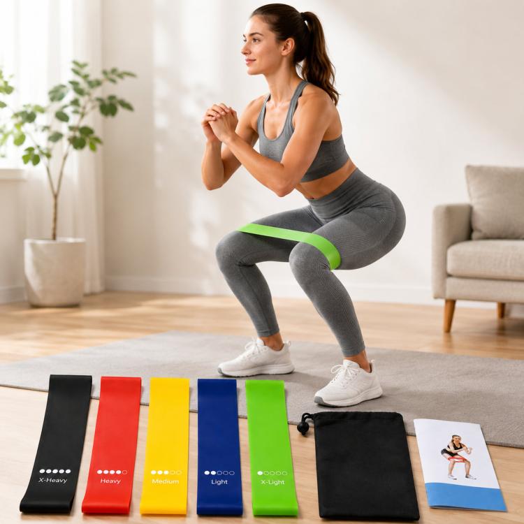 Set di 5 fasce elastiche di resistenza in TPE per esercizi, con borsa per il trasporto., 600 x 50mm