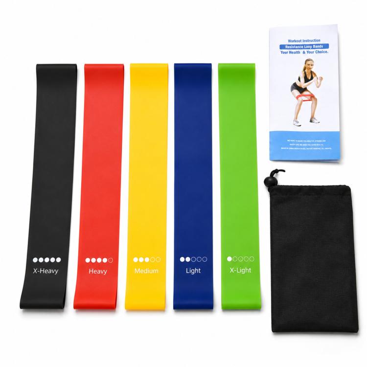 Set di 5 fasce elastiche di resistenza in TPE per esercizi, con borsa per il trasporto., 600 x 50mm