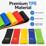 Set di 5 fasce elastiche di resistenza in TPE per esercizi, con borsa per il trasporto., 600 x 50mm