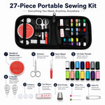 Set da cucito portatile da 27 pezzi con mini accessori per cucito, 14 colori di filo, forbici, metro a nastro, aghi e custodia, kit da cucito da viaggio per principianti.