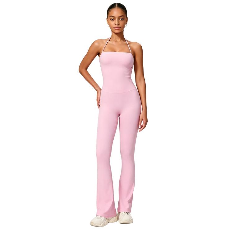 Tuta intera da yoga con scollo all'americana e effetto push-up per i fianchi, abbigliamento casual svasato da donna per fitness e yoga., S, M, L
