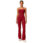 Tuta intera da yoga con scollo all'americana e effetto push-up per i fianchi, abbigliamento casual svasato da donna per fitness e yoga., S, M, L