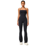 Tuta intera da yoga con scollo all'americana e effetto push-up per i fianchi, abbigliamento casual svasato da donna per fitness e yoga., S, M, L