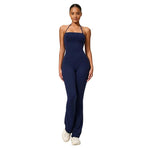 Tuta intera da yoga con scollo all'americana e effetto push-up per i fianchi, abbigliamento casual svasato da donna per fitness e yoga., S, M, L