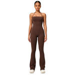 Tuta intera da yoga con scollo all'americana e effetto push-up per i fianchi, abbigliamento casual svasato da donna per fitness e yoga., S, M, L