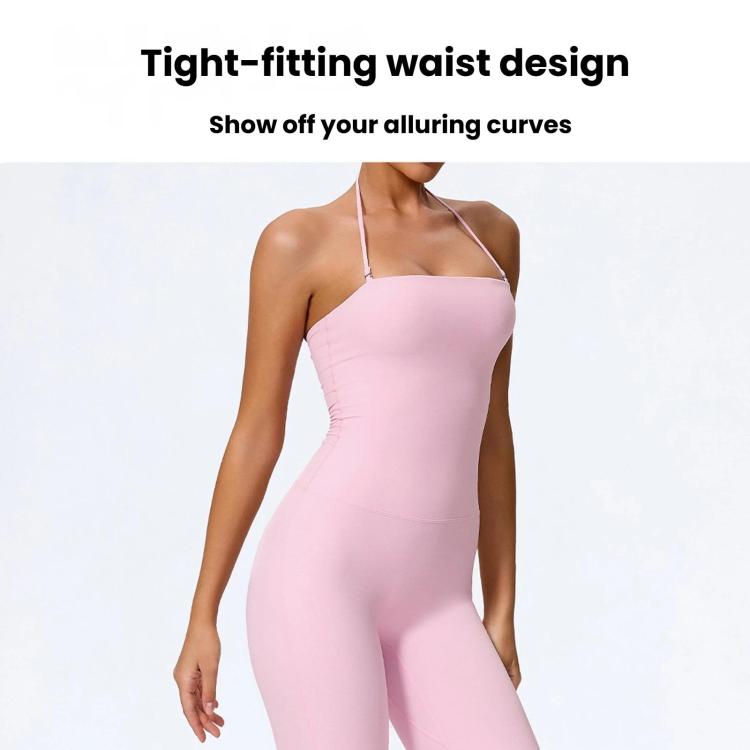 Tuta intera da yoga con scollo all'americana e effetto push-up per i fianchi, abbigliamento casual svasato da donna per fitness e yoga., S, M, L