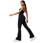 Tuta intera da yoga con scollo all'americana e effetto push-up per i fianchi, abbigliamento casual svasato da donna per fitness e yoga., S, M, L