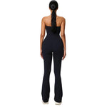 Tuta intera da yoga con scollo all'americana e effetto push-up per i fianchi, abbigliamento casual svasato da donna per fitness e yoga., S, M, L