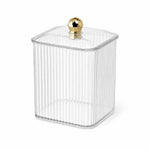 Porta cotton fioc in PET con coperchio, dispenser trasparente per cotton fioc, organizer per dischetti di cotone per il trucco, filo interdentale e accessori per capelli.
