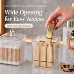 Porta cotton fioc in PET con coperchio, dispenser trasparente per cotton fioc, organizer per dischetti di cotone per il trucco, filo interdentale e accessori per capelli.