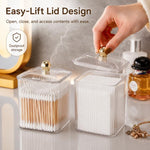 Porta cotton fioc in PET con coperchio, dispenser trasparente per cotton fioc, organizer per dischetti di cotone per il trucco, filo interdentale e accessori per capelli.