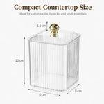 Porta cotton fioc in PET con coperchio, dispenser trasparente per cotton fioc, organizer per dischetti di cotone per il trucco, filo interdentale e accessori per capelli.