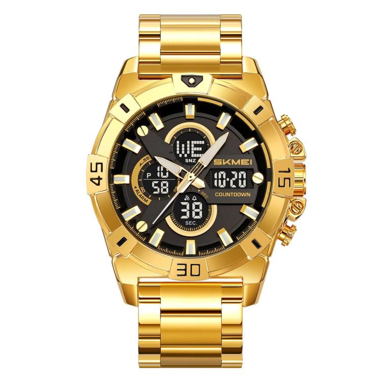 Orologio sportivo da uomo SKMEI 2593 con doppio display, cinturino in acciaio inossidabile, luminescenti e resistenza all'acqua fino a 30 metri.