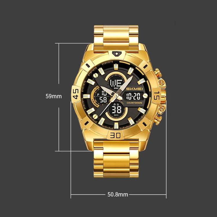Orologio sportivo da uomo SKMEI 2593 con doppio display, cinturino in acciaio inossidabile, luminescenti e resistenza all'acqua fino a 30 metri.