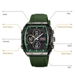 Orologio sportivo multifunzione SKMEI 2602 con doppio display, impermeabile fino a 50 metri, cronografo, display luminoso e design per attività all'aperto.