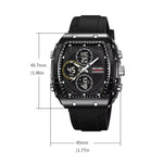 Orologio sportivo multifunzione SKMEI 2602 con doppio display, impermeabile fino a 50 metri, cronografo, display luminoso e design per attività all'aperto.