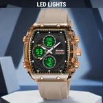 Orologio sportivo multifunzione SKMEI 2602 con doppio display, impermeabile fino a 50 metri, cronografo, display luminoso e design per attività all'aperto.