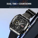 Orologio sportivo multifunzione SKMEI 2602 con doppio display, impermeabile fino a 50 metri, cronografo, display luminoso e design per attività all'aperto.
