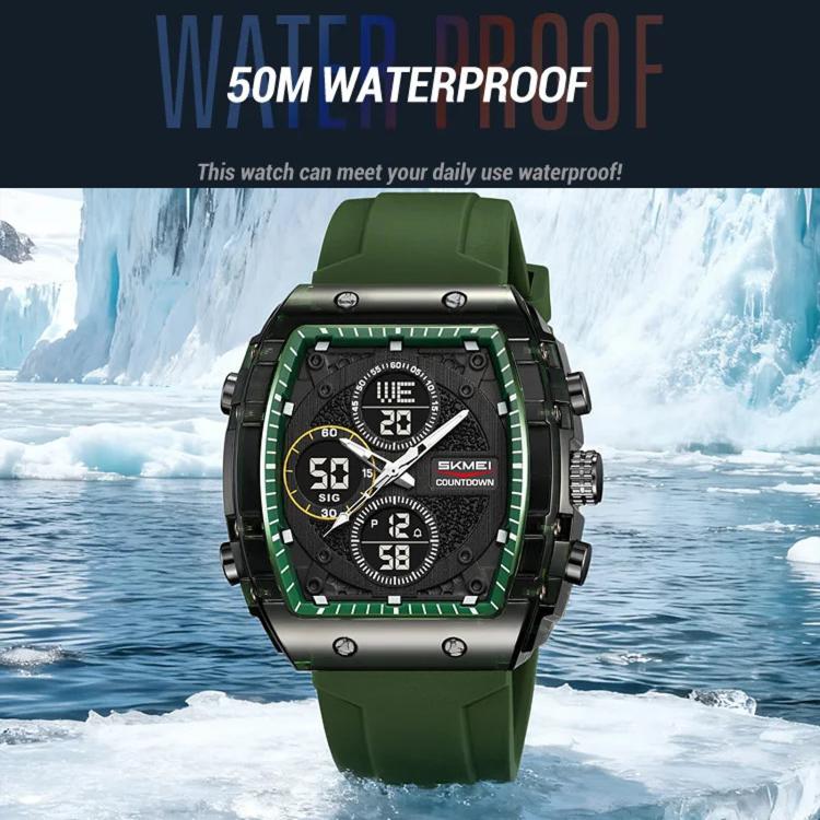Orologio sportivo multifunzione SKMEI 2602 con doppio display, impermeabile fino a 50 metri, cronografo, display luminoso e design per attività all'aperto.