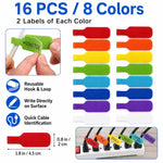 Confezione da 16 etichette per cavi scrivibili, riutilizzabili, con chiusura a strappo, per l'identificazione di cavi elettronici, TV, computer, caricabatterie e cavi di alimentazione., 8 Colors Mixed